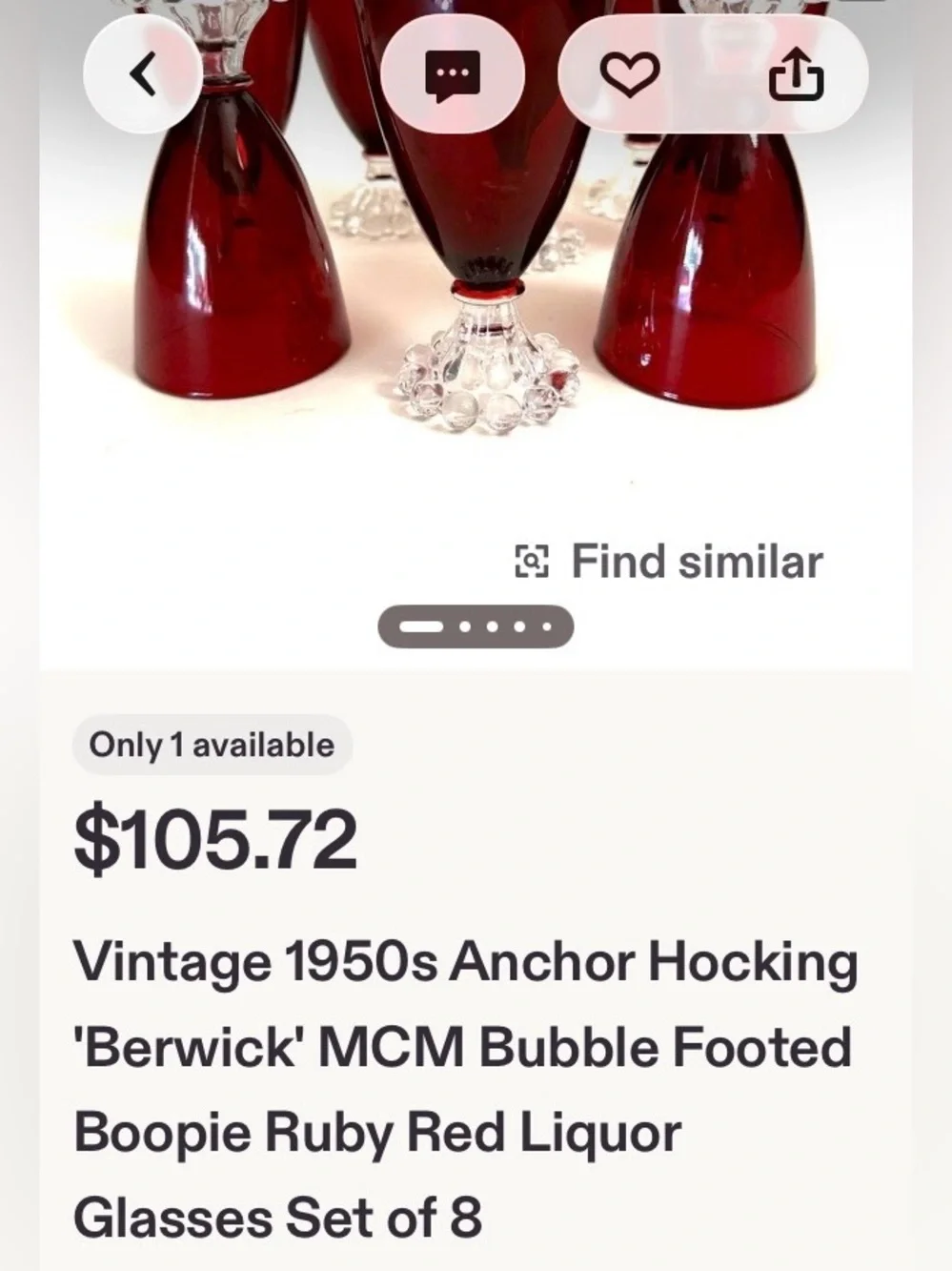 VTG 1950’s Anchor Hocking Ruby Red Small Goblets Bubblefooted Stems Set of 8